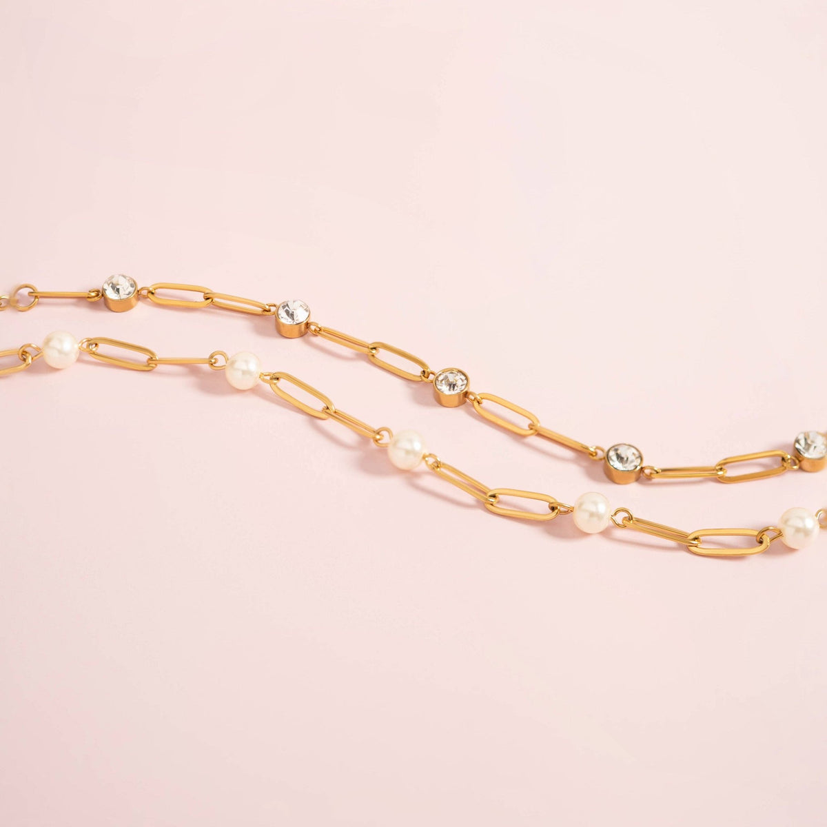18K Gold PVD Steel Station Pearl Paperclip Chain Bracelet - Ember Boutique