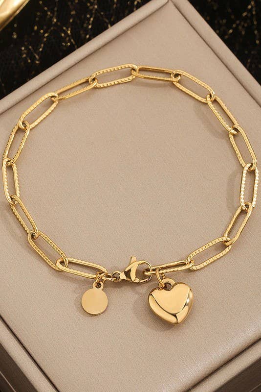 18K STAINLESS STEEL TARNISH FREE HEART BRACELET | 40B5132 - Ember Boutique