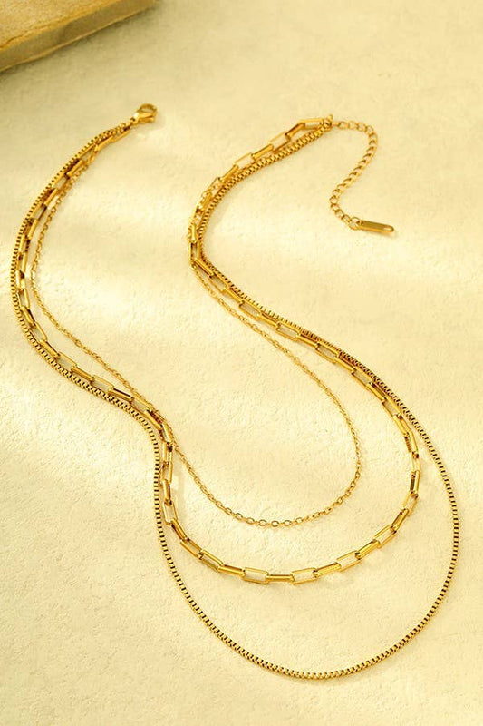 18K STAINLESS STEEL TARNISH FREE LAYERED NECKLACE | 40NK346 - Ember Boutique