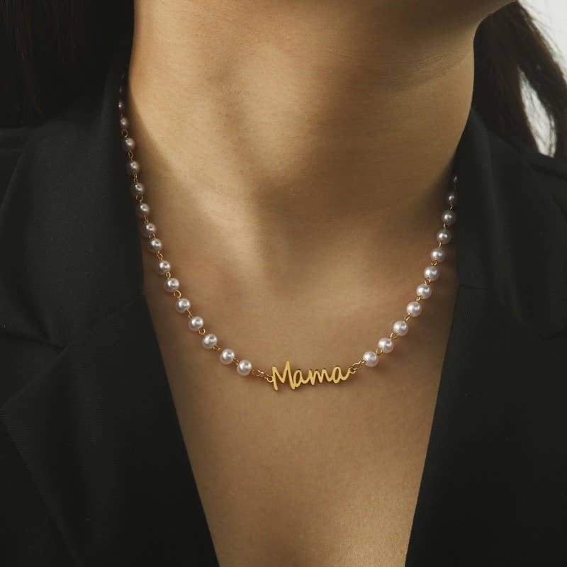 18K STAINLESS STEEL TARNISH FREE MAMA NECKLACE | 40NK9454 - Ember Boutique
