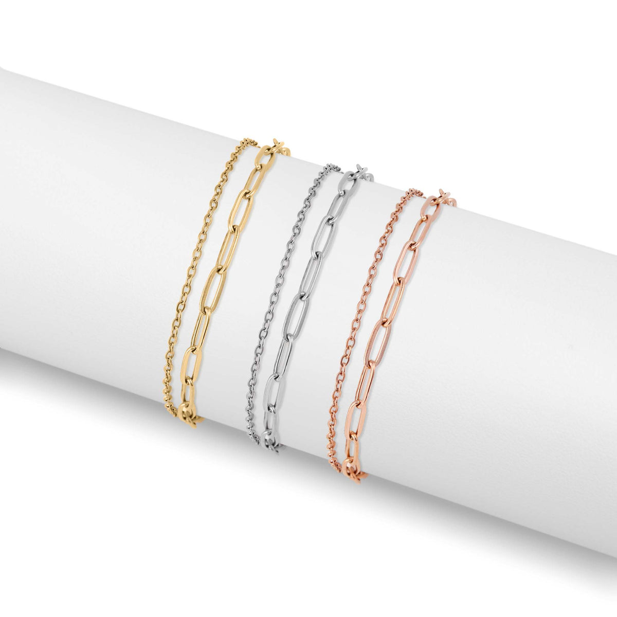 2 Row Stainless Steel Loop and Paperclip Chain Anklet - Ember Boutique