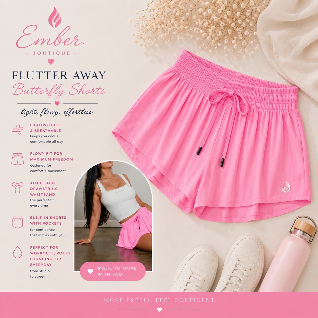 Pink butterfly print women's shorts in small