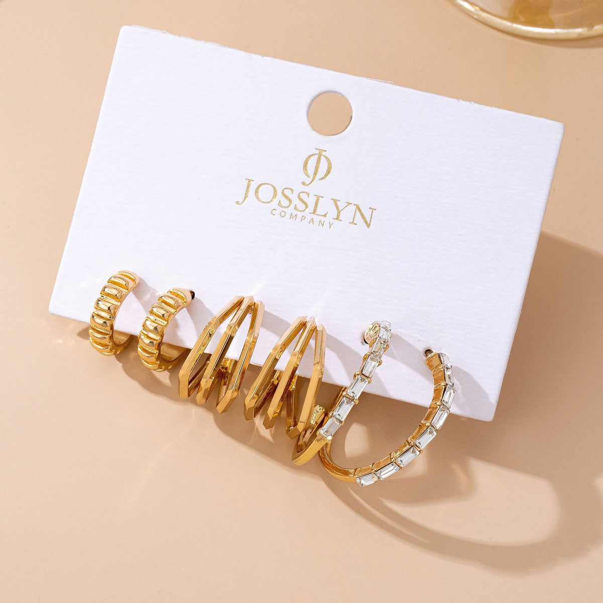 Baguette Stone Hoop, Geo Hoop Trio Earrings | 80E61782 - Ember Boutique
