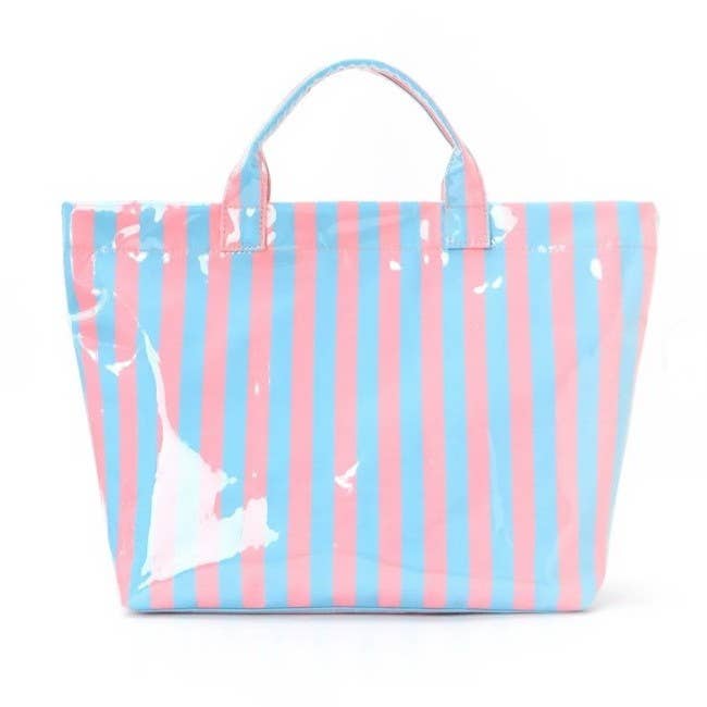 Large Striped Vinyl Tote Bags | 40P595 - Ember Boutique