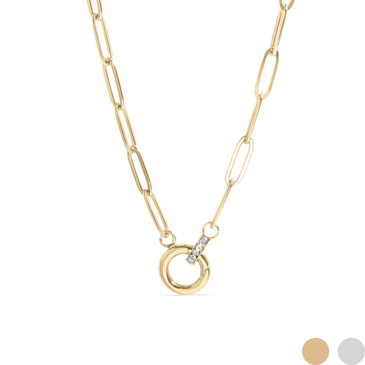 18K Gold PVD Paperclip Rhinestone Charm Holder Necklace - Ember Boutique