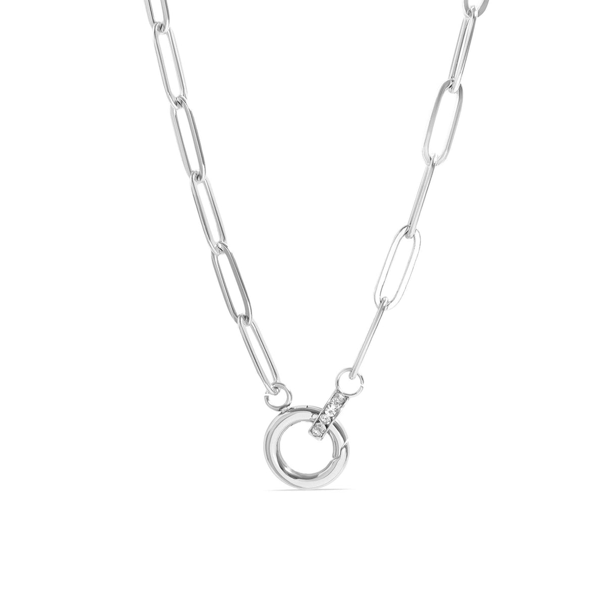 18K Gold PVD Paperclip Rhinestone Charm Holder Necklace - Ember Boutique