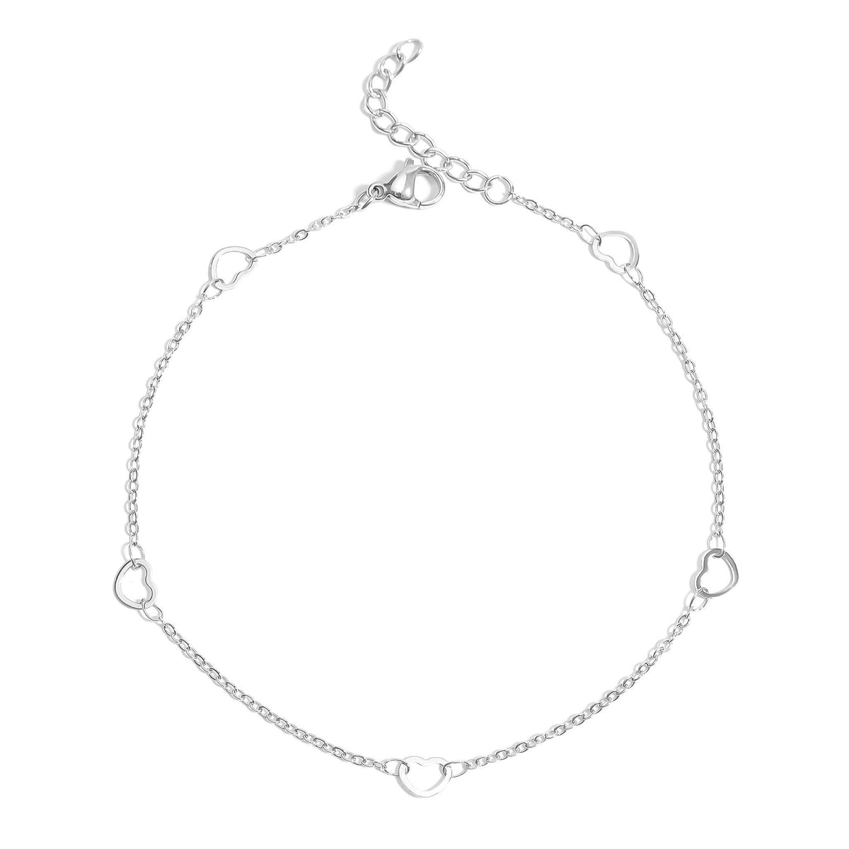 18K Gold PVD Stainless Station Hearts Chain Anklet - Ember Boutique