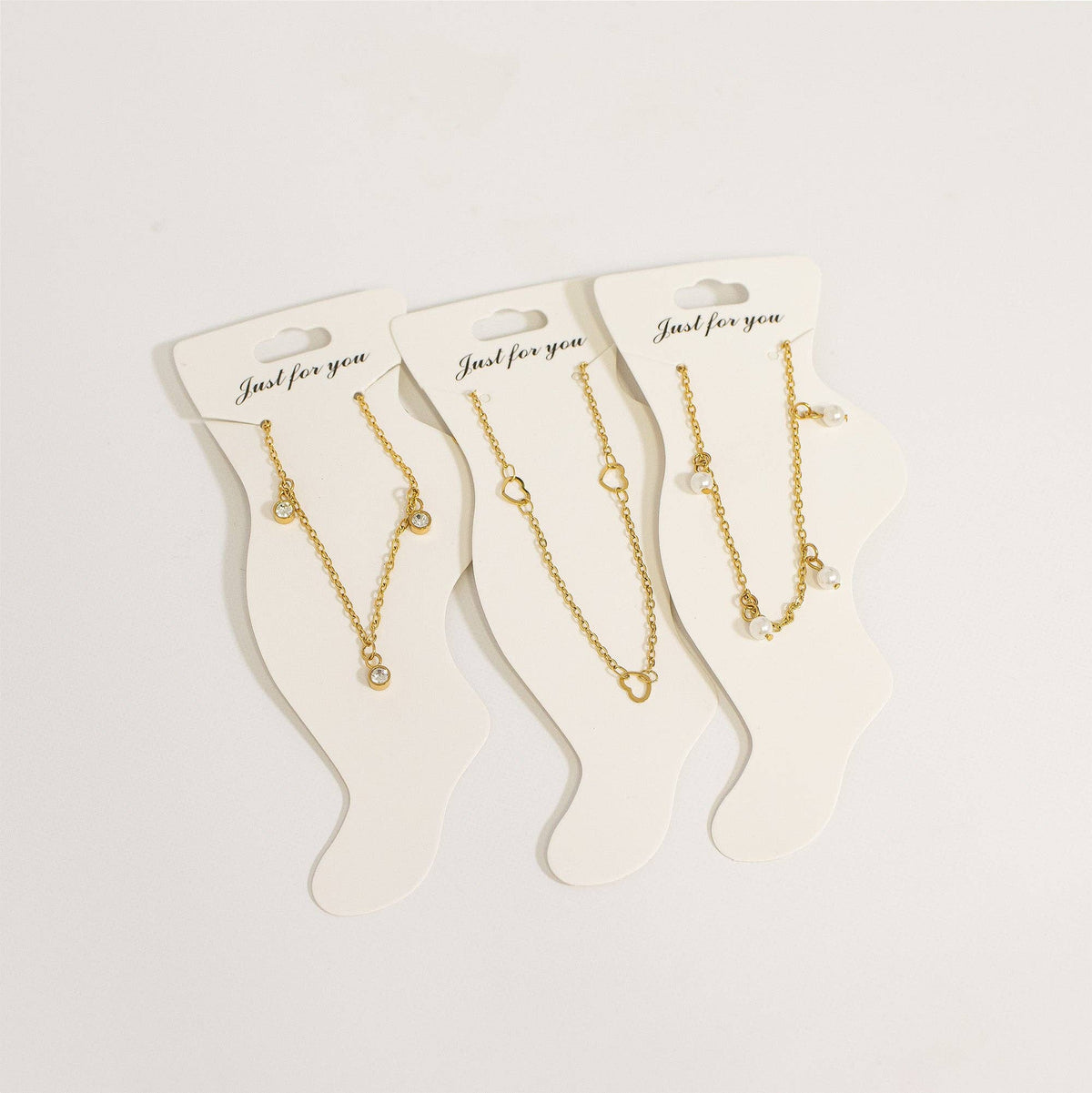 18K Gold PVD Stainless Station Hearts Chain Anklet - Ember Boutique