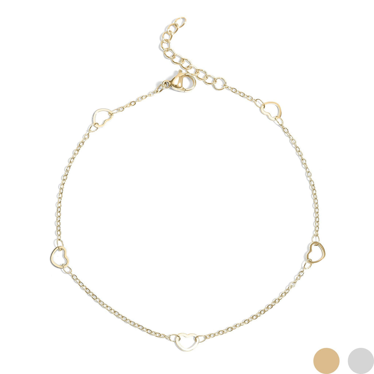 18K Gold PVD Stainless Station Hearts Chain Anklet - Ember Boutique