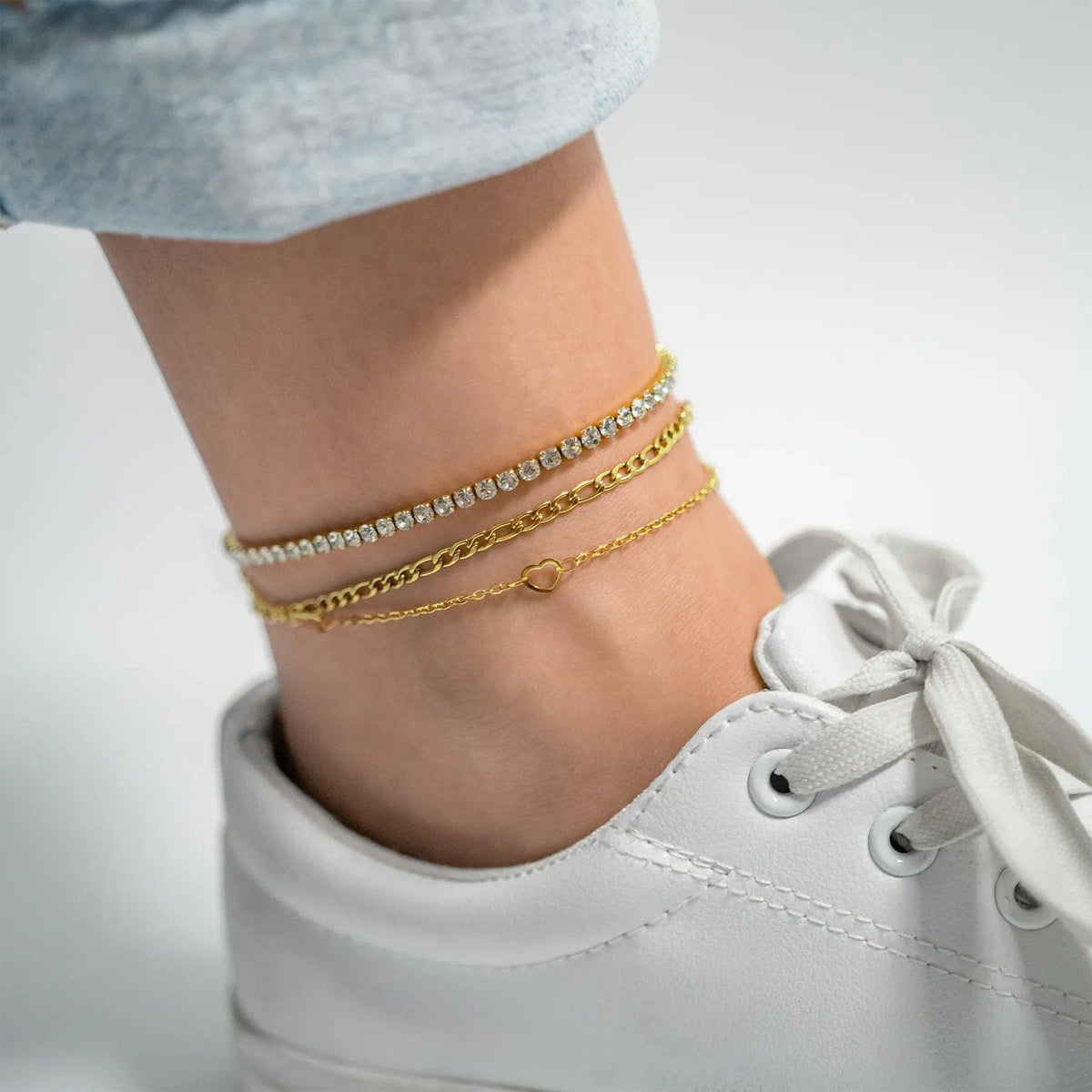 18K Gold PVD Stainless Station Hearts Chain Anklet - Ember Boutique