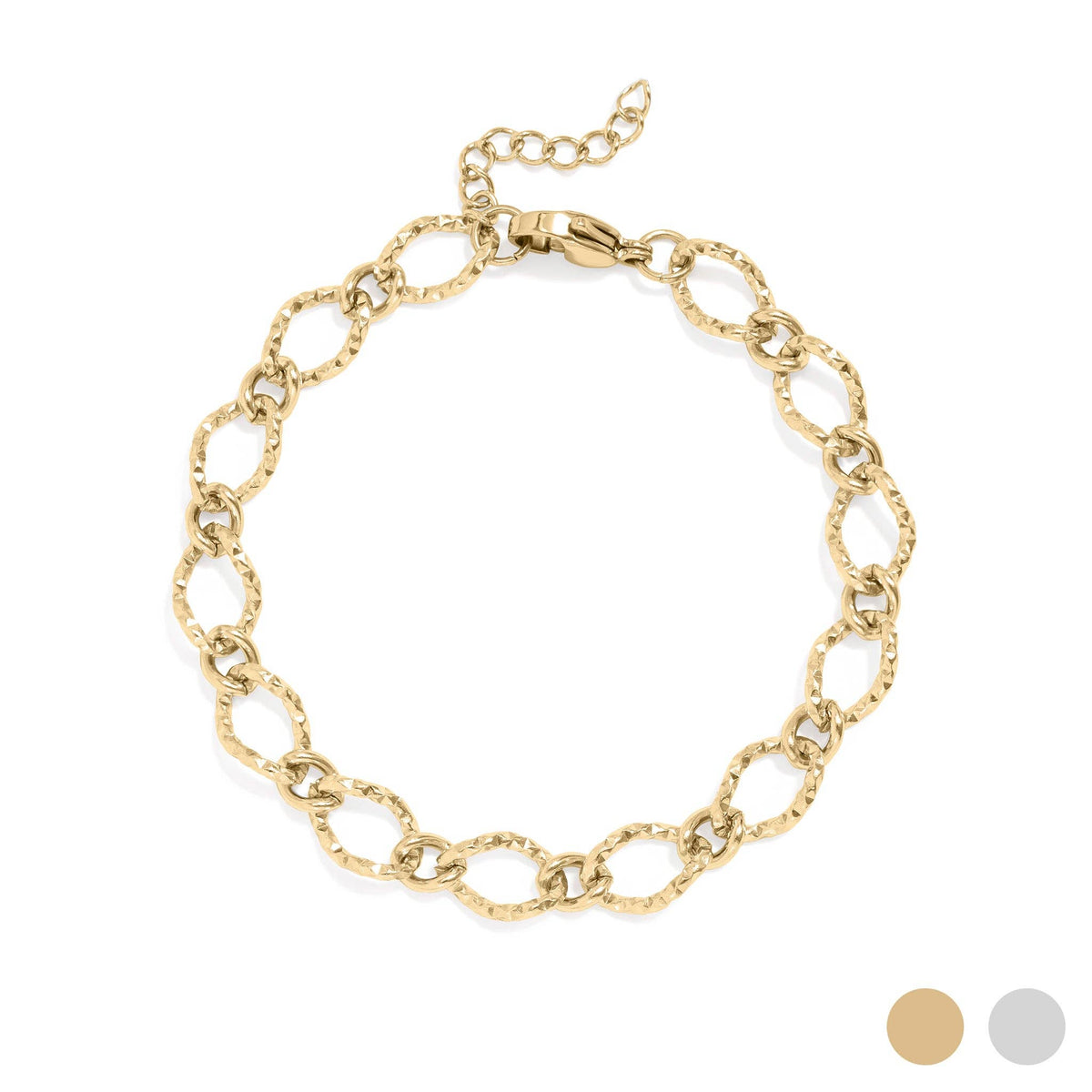 18K Gold PVD Stainless Steel Hammered Oval Chain Bracelet - Ember Boutique