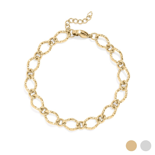 18K Gold PVD Stainless Steel Hammered Oval Chain Bracelet - Ember Boutique