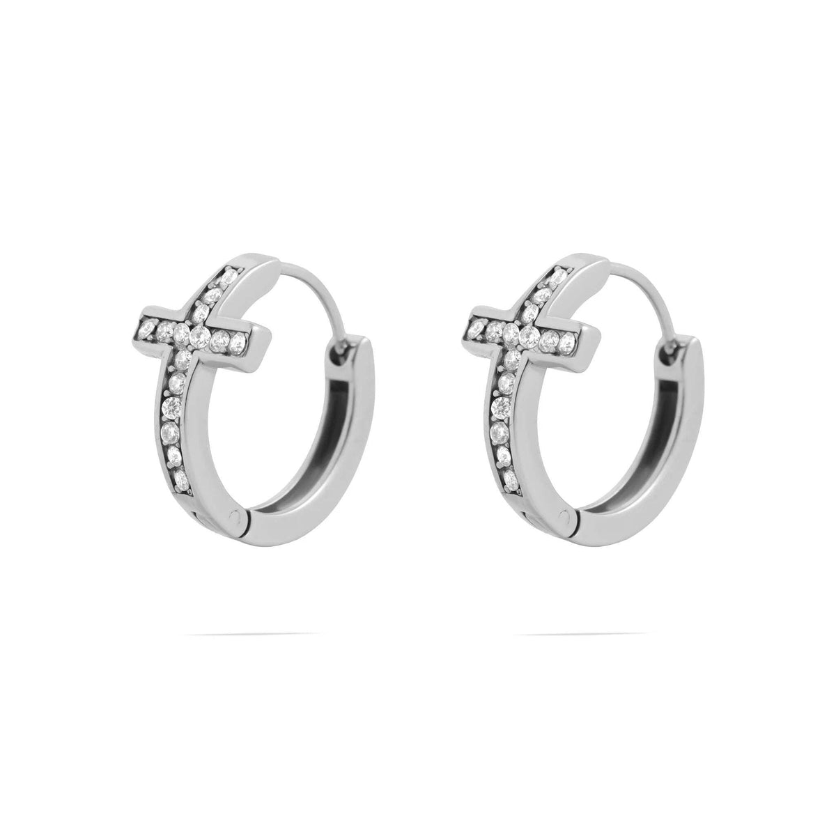 18K Gold PVD Stainless Steel Stone Cross Huggies Earrings - Ember Boutique