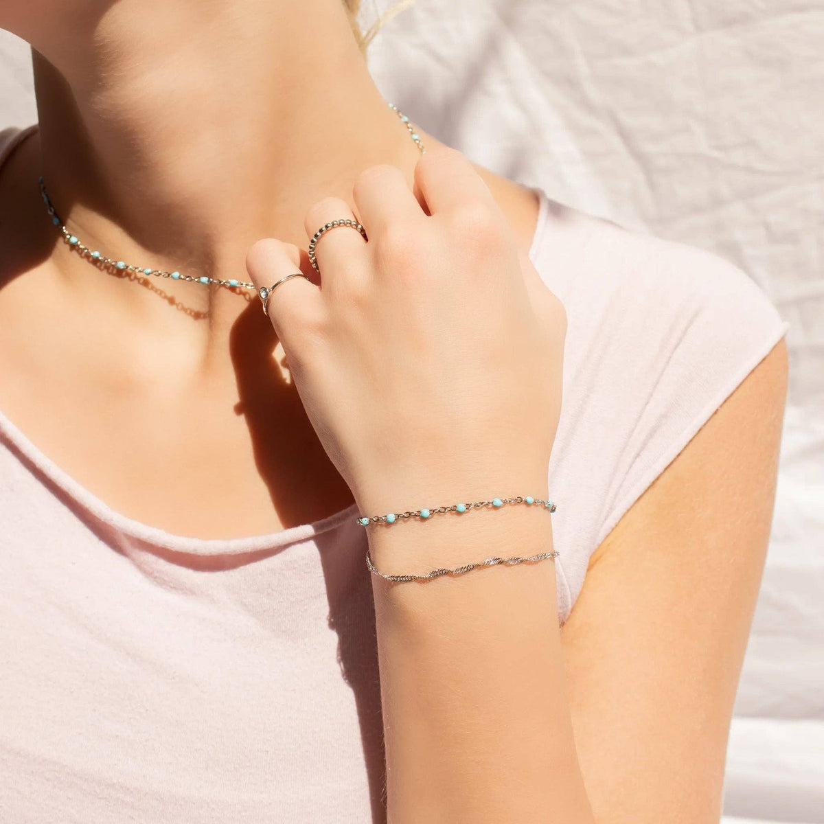 18K Gold PVD Stainless Steel Turquoise Confetti Bracelet - Ember Boutique