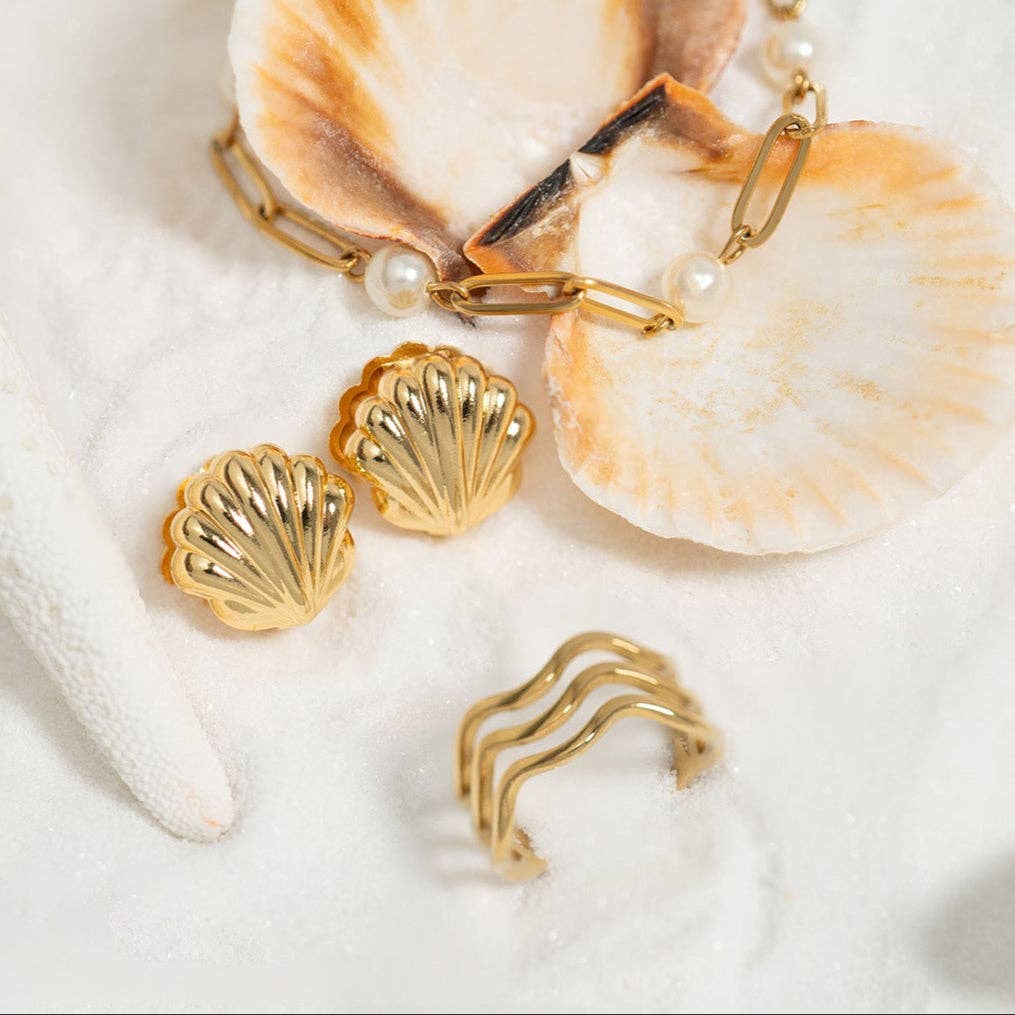 18K Gold PVD Steel Station Pearl Paperclip Chain Bracelet - Ember Boutique