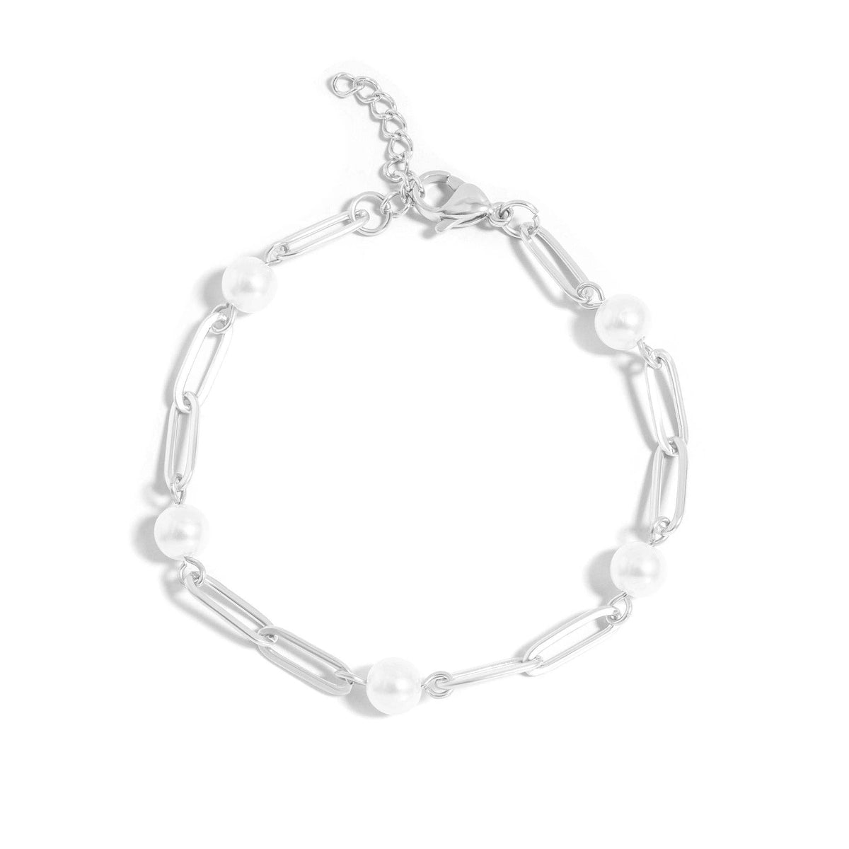 18K Gold PVD Steel Station Pearl Paperclip Chain Bracelet - Ember Boutique