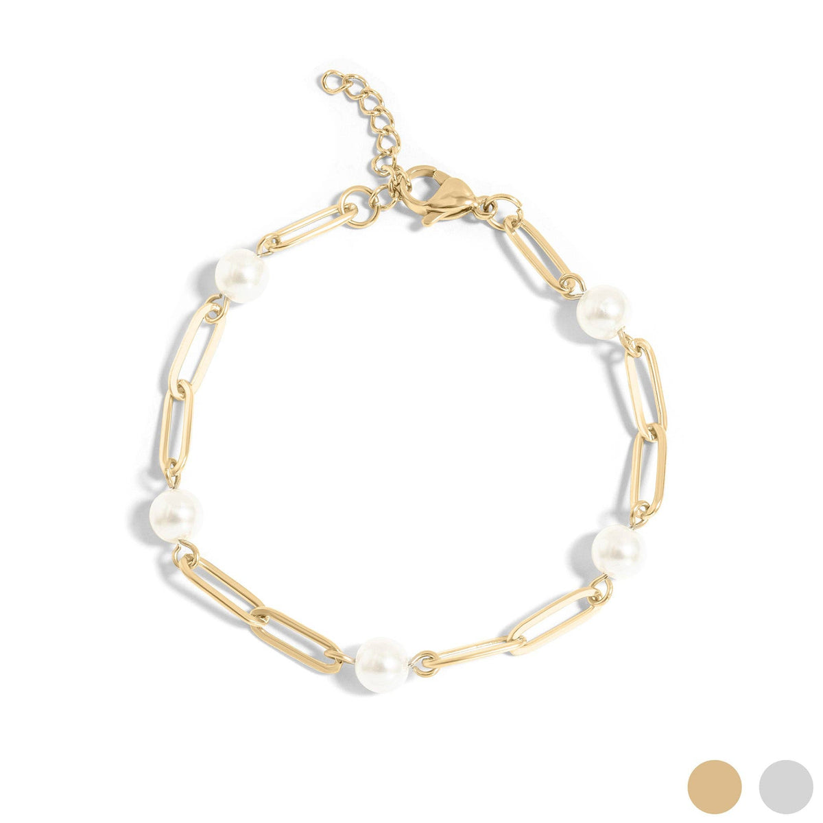 18K Gold PVD Steel Station Pearl Paperclip Chain Bracelet - Ember Boutique