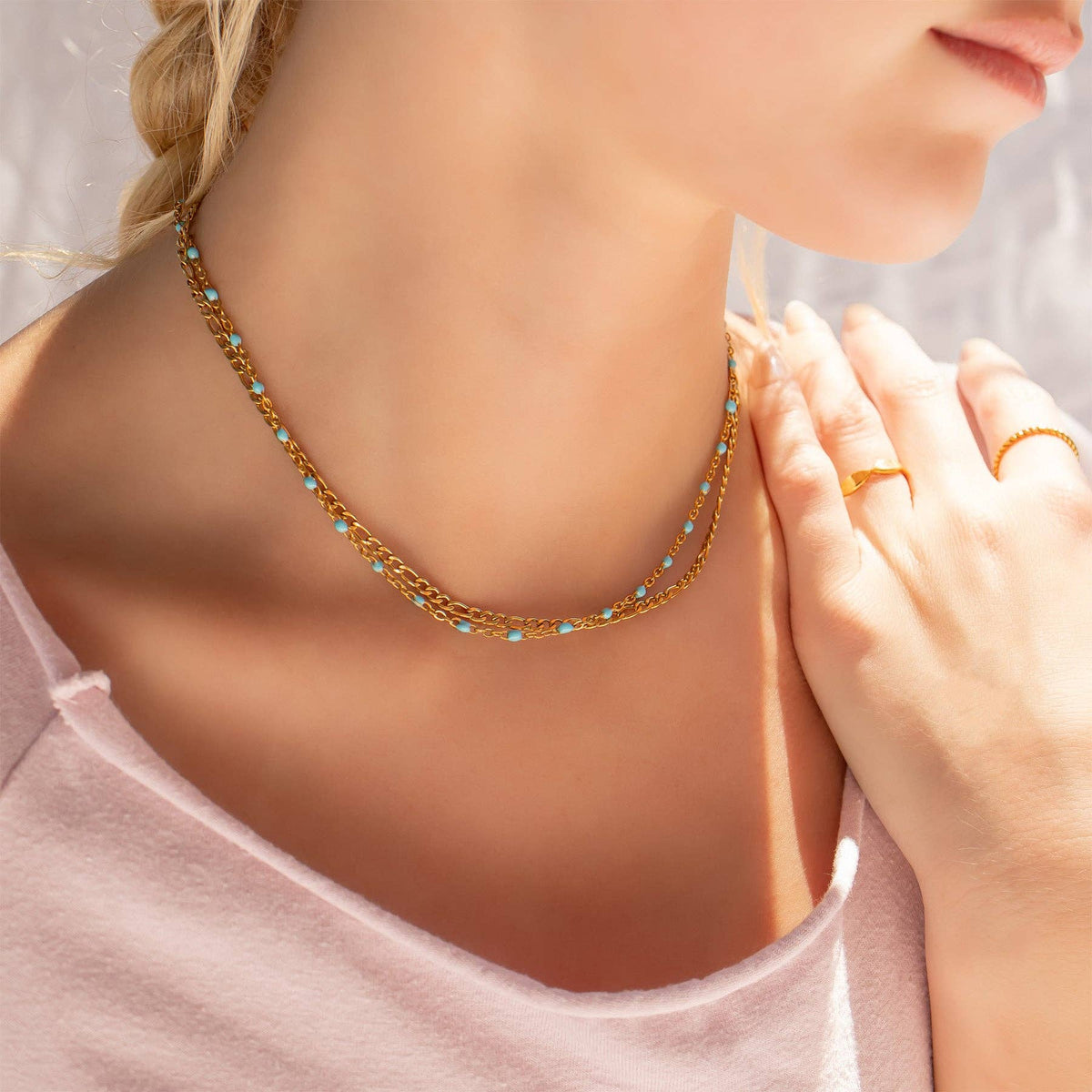 18K Gold Stainless Steel Turquoise Chain Necklace - Ember Boutique