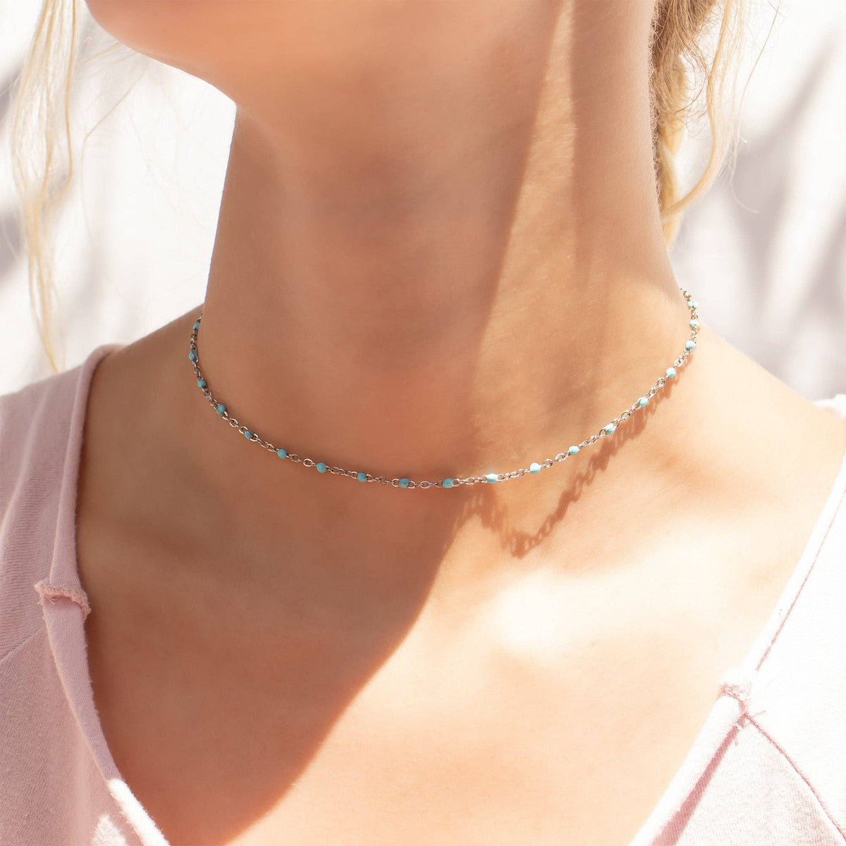 18K Gold Stainless Steel Turquoise Chain Necklace - Ember Boutique