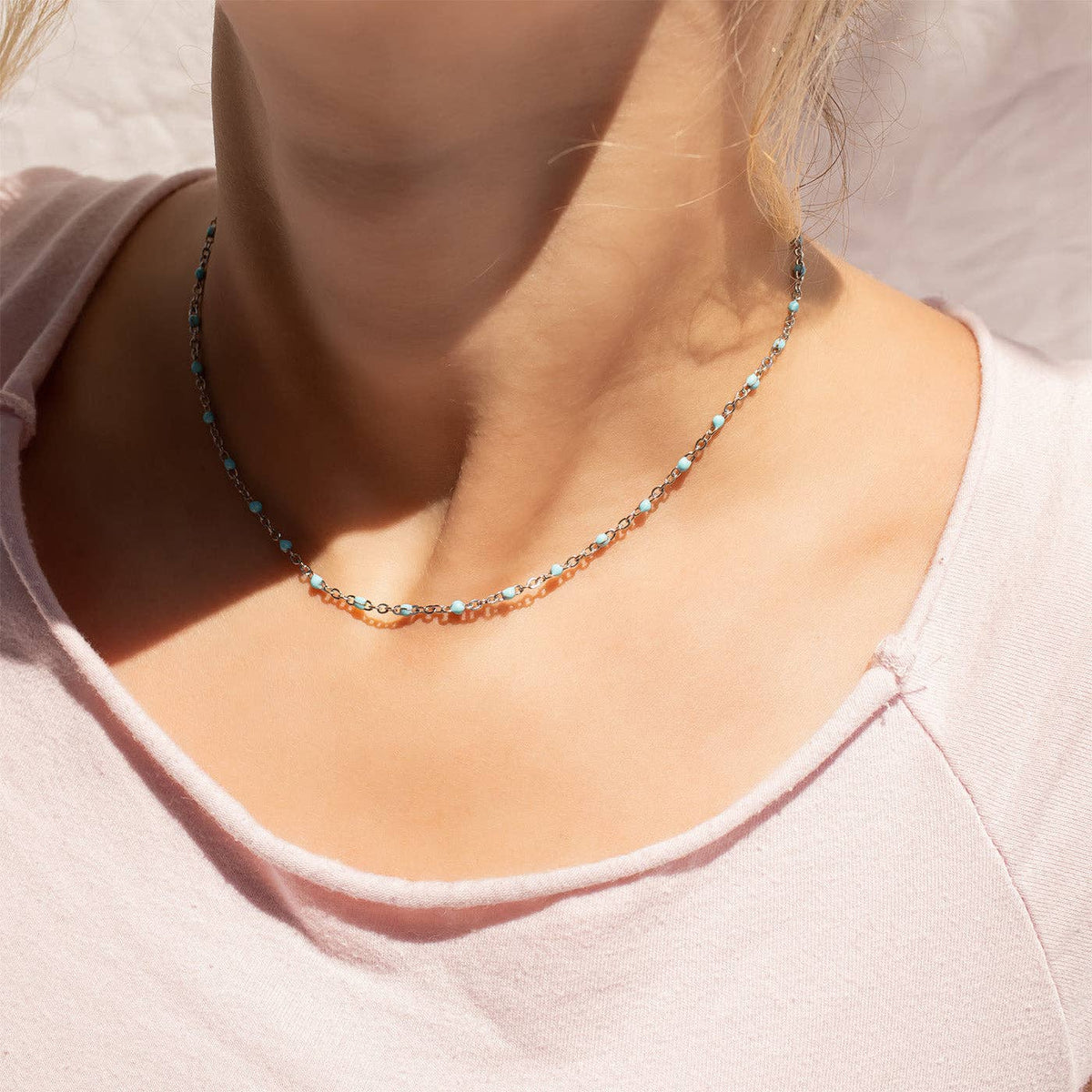 18K Gold Stainless Steel Turquoise Chain Necklace - Ember Boutique