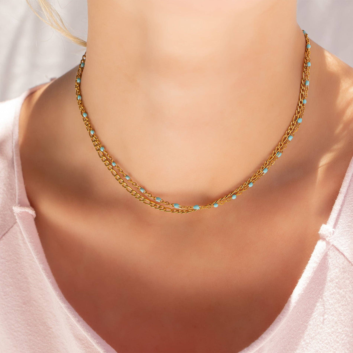 18K Gold Stainless Steel Turquoise Chain Necklace - Ember Boutique