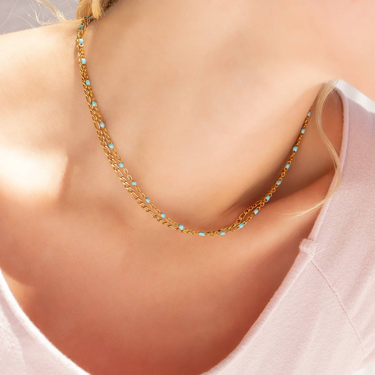 18K Gold Stainless Steel Turquoise Chain Necklace - Ember Boutique