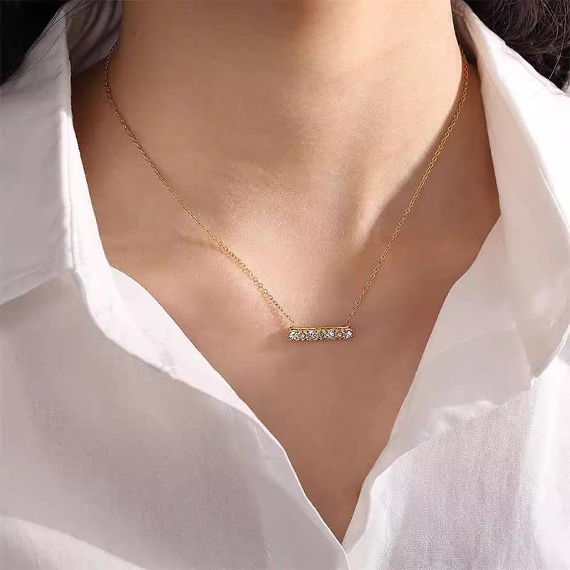 18K STAINLESS STEEL TARNISH FREE BAR NECKLACE | 40NK9519 - Ember Boutique