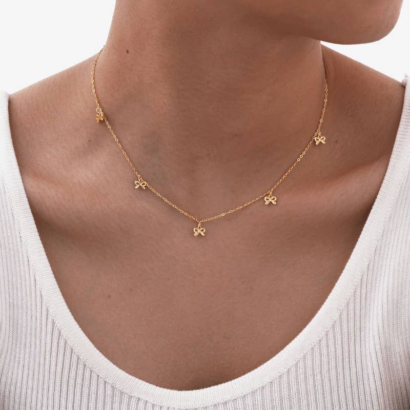 18K STAINLESS STEEL TARNISH FREE BOW NECKLACE | 40NK9512 - Ember Boutique