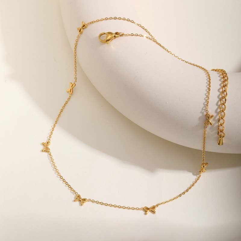 18K STAINLESS STEEL TARNISH FREE BOW NECKLACE | 40NK9512 - Ember Boutique