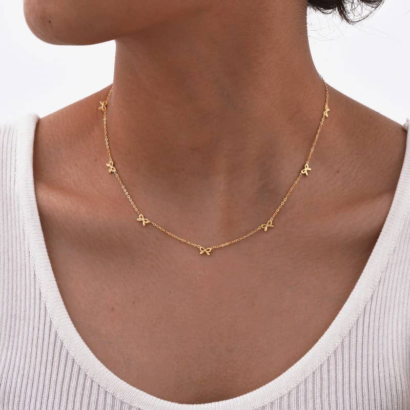 18K STAINLESS STEEL TARNISH FREE BOW NECKLACE | 40NK9512 - Ember Boutique