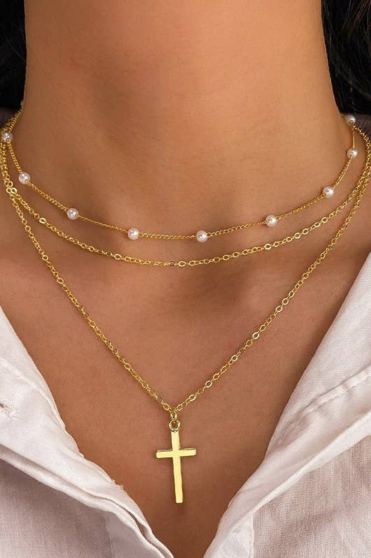 18K STAINLESS STEEL TARNISH FREE CROSS NECKLACE | 40NK370 - Ember Boutique