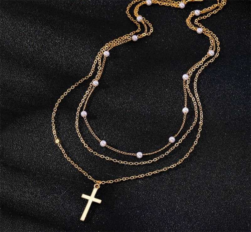 18K STAINLESS STEEL TARNISH FREE CROSS NECKLACE | 40NK370 - Ember Boutique