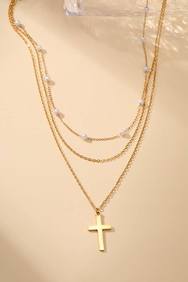 18K STAINLESS STEEL TARNISH FREE CROSS NECKLACE | 40NK370 - Ember Boutique