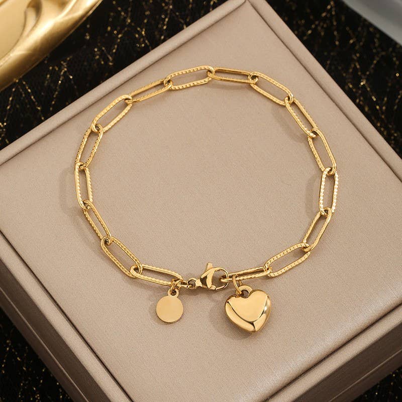 18K STAINLESS STEEL TARNISH FREE HEART BRACELET | 40B5132 - Ember Boutique