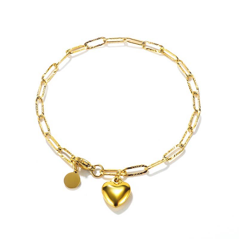 18K STAINLESS STEEL TARNISH FREE HEART BRACELET | 40B5132 - Ember Boutique