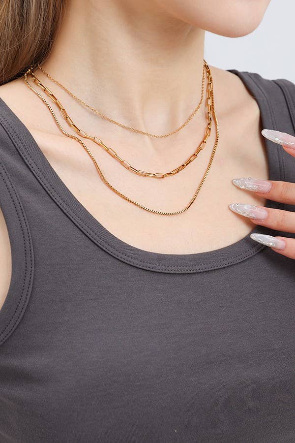 18K STAINLESS STEEL TARNISH FREE LAYERED NECKLACE | 40NK346 - Ember Boutique