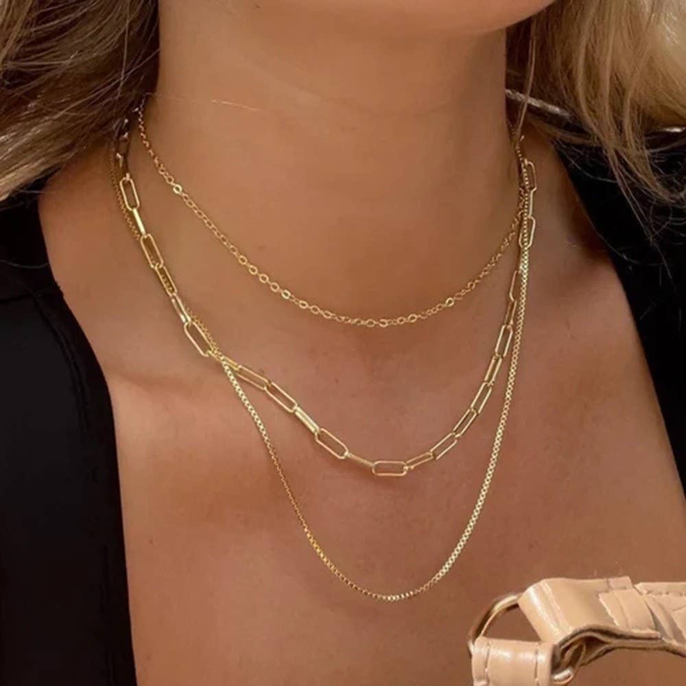 18K STAINLESS STEEL TARNISH FREE LAYERED NECKLACE | 40NK346 - Ember Boutique