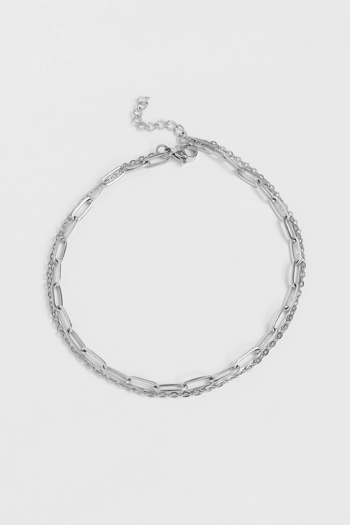 2 Row Stainless Steel Loop and Paperclip Chain Anklet - Ember Boutique