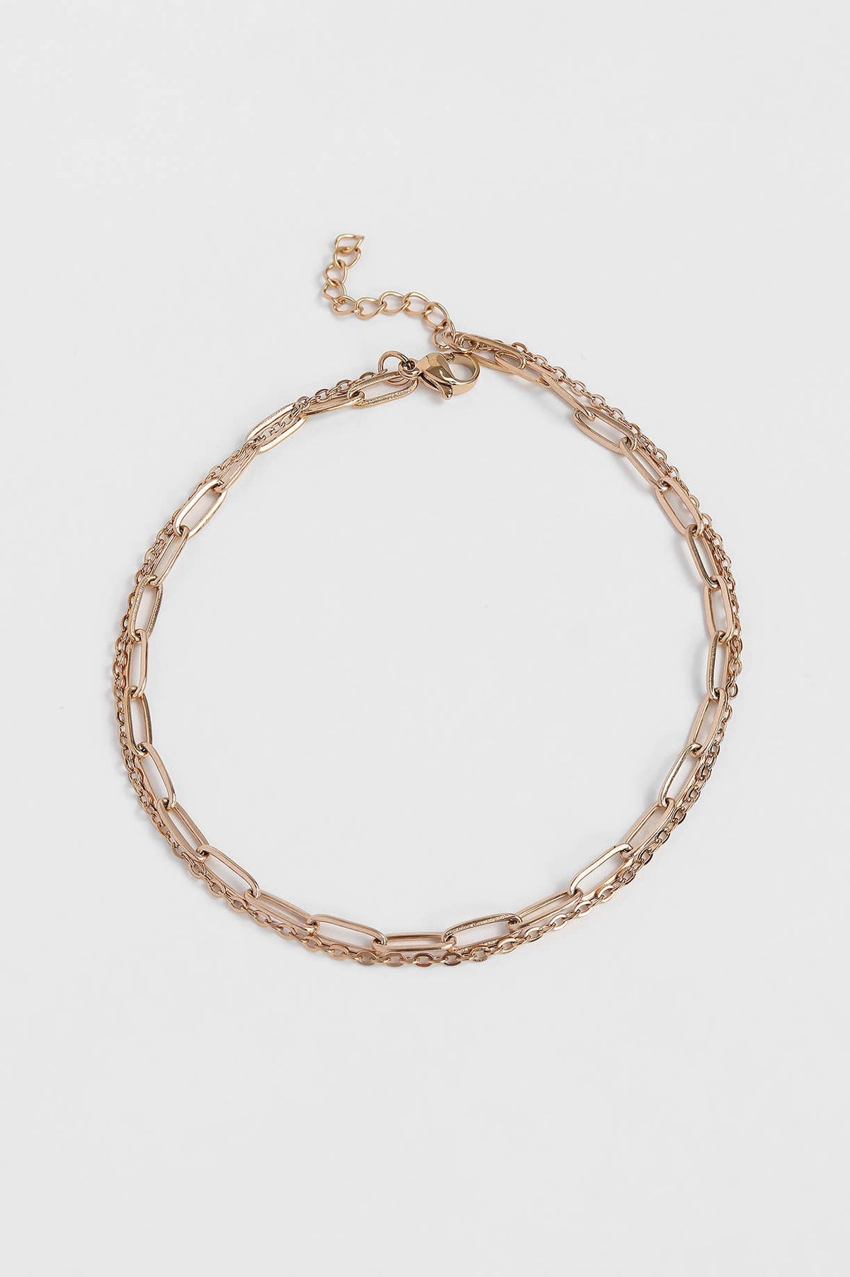 2 Row Stainless Steel Loop and Paperclip Chain Anklet - Ember Boutique