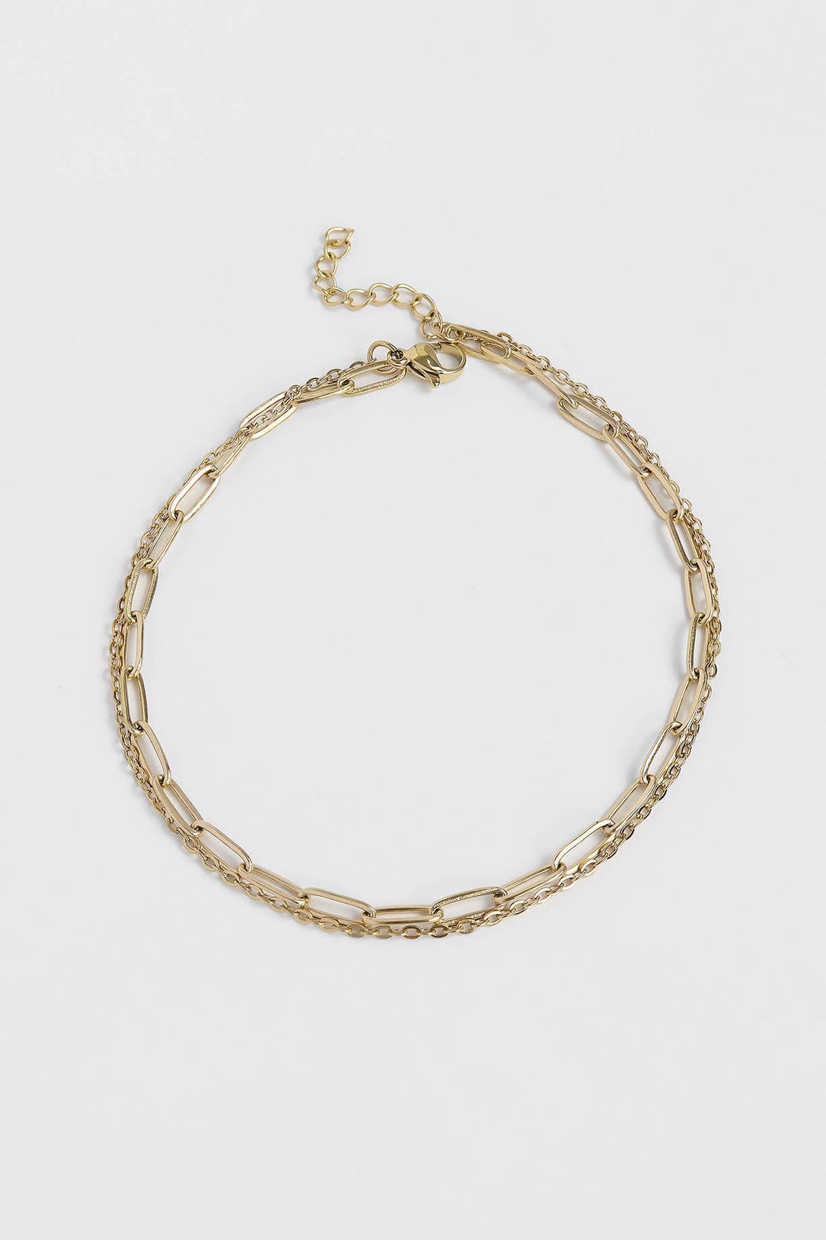 2 Row Stainless Steel Loop and Paperclip Chain Anklet - Ember Boutique