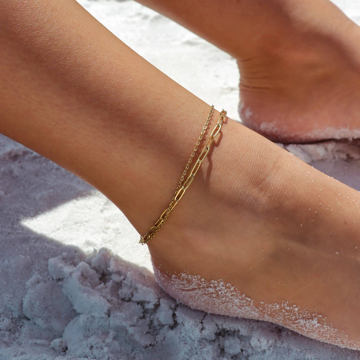 2 Row Stainless Steel Loop and Paperclip Chain Anklet - Ember Boutique