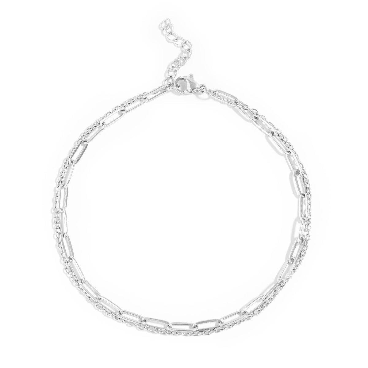 2 Row Stainless Steel Loop and Paperclip Chain Anklet - Ember Boutique