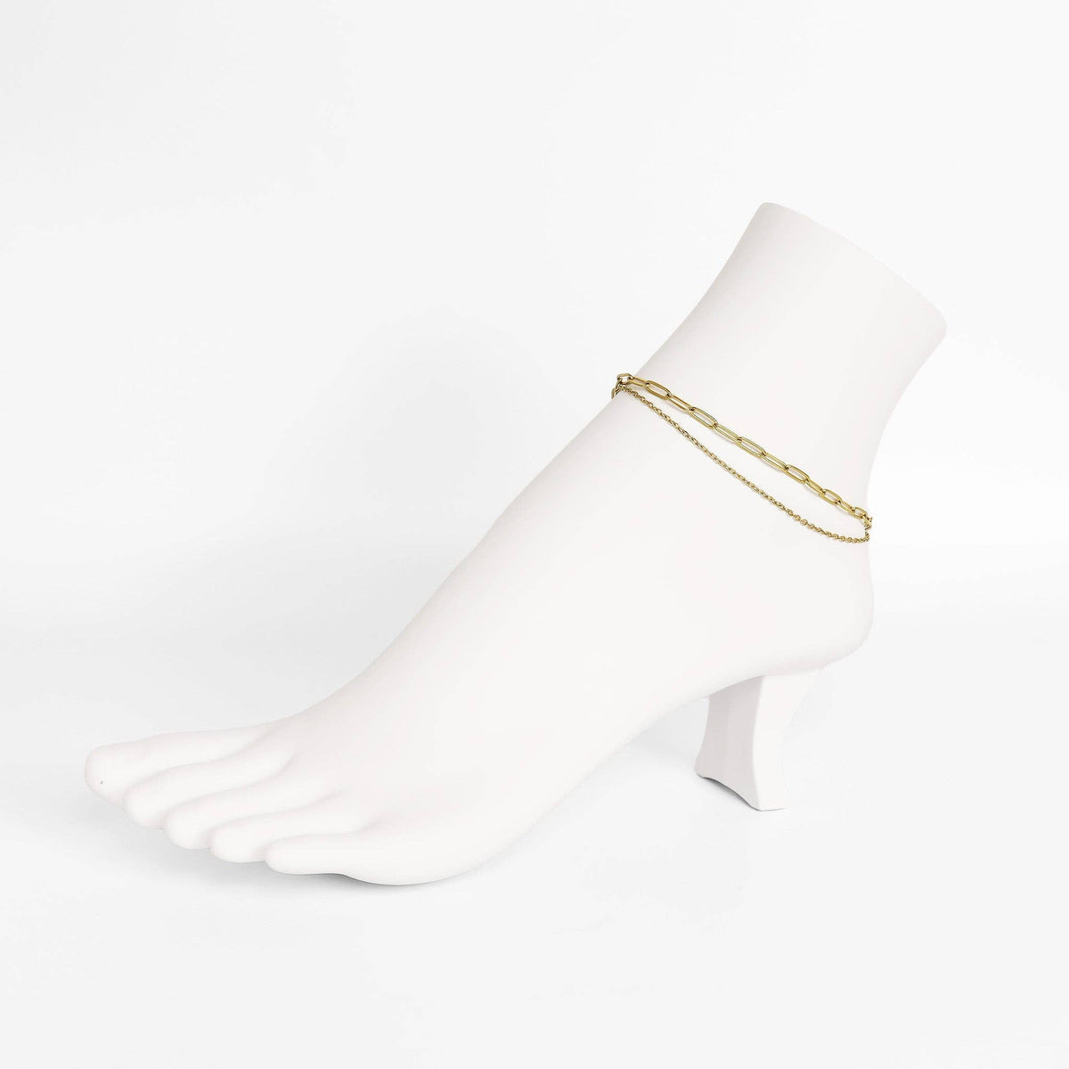 2 Row Stainless Steel Loop and Paperclip Chain Anklet - Ember Boutique