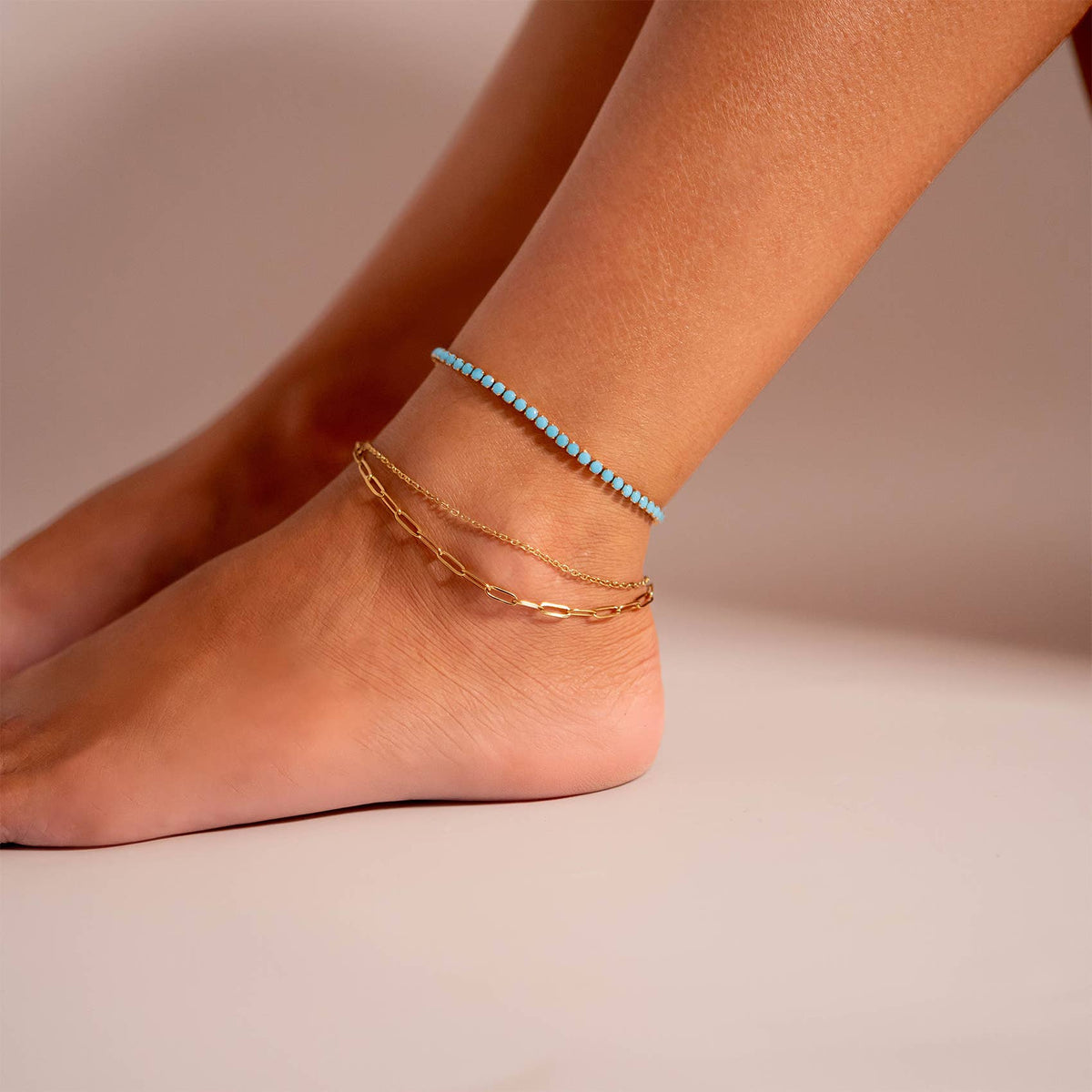 2 Row Stainless Steel Loop and Paperclip Chain Anklet - Ember Boutique