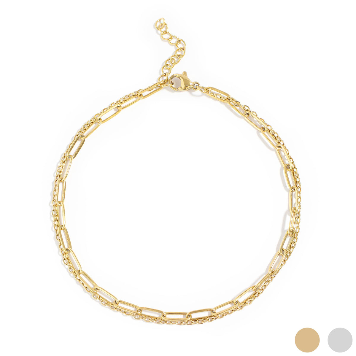 2 Row Stainless Steel Loop and Paperclip Chain Anklet - Ember Boutique
