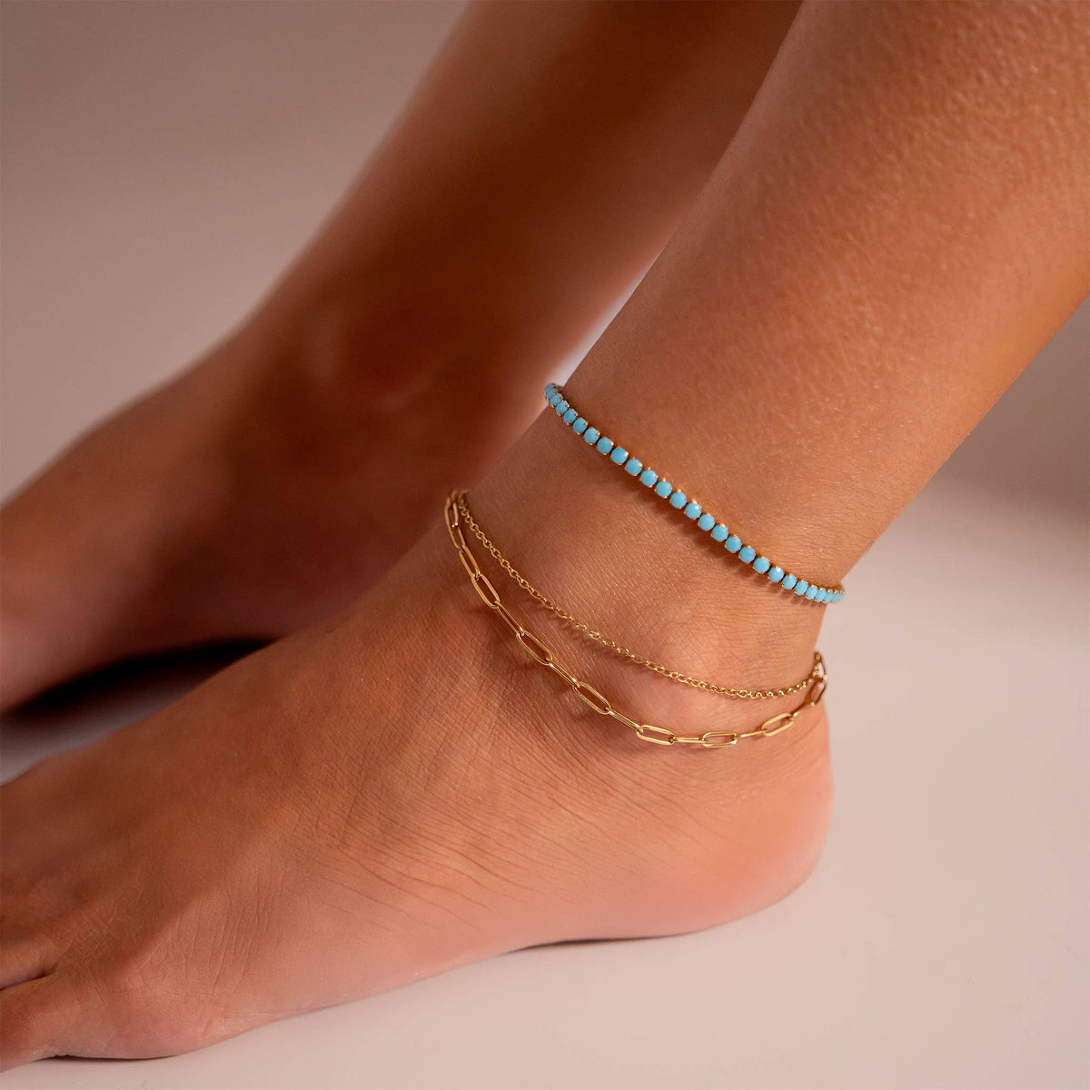 2 Row Stainless Steel Loop and Paperclip Chain Anklet - Ember Boutique