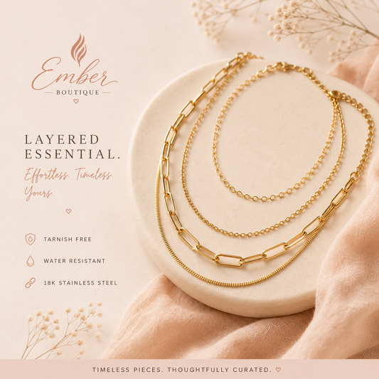 8K stainless steel tarnish-free layered necklace in gold tone"