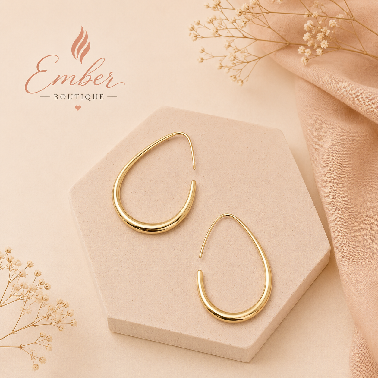 18K stainless steel waterproof tarnish-free hoop earrings in gold tone
