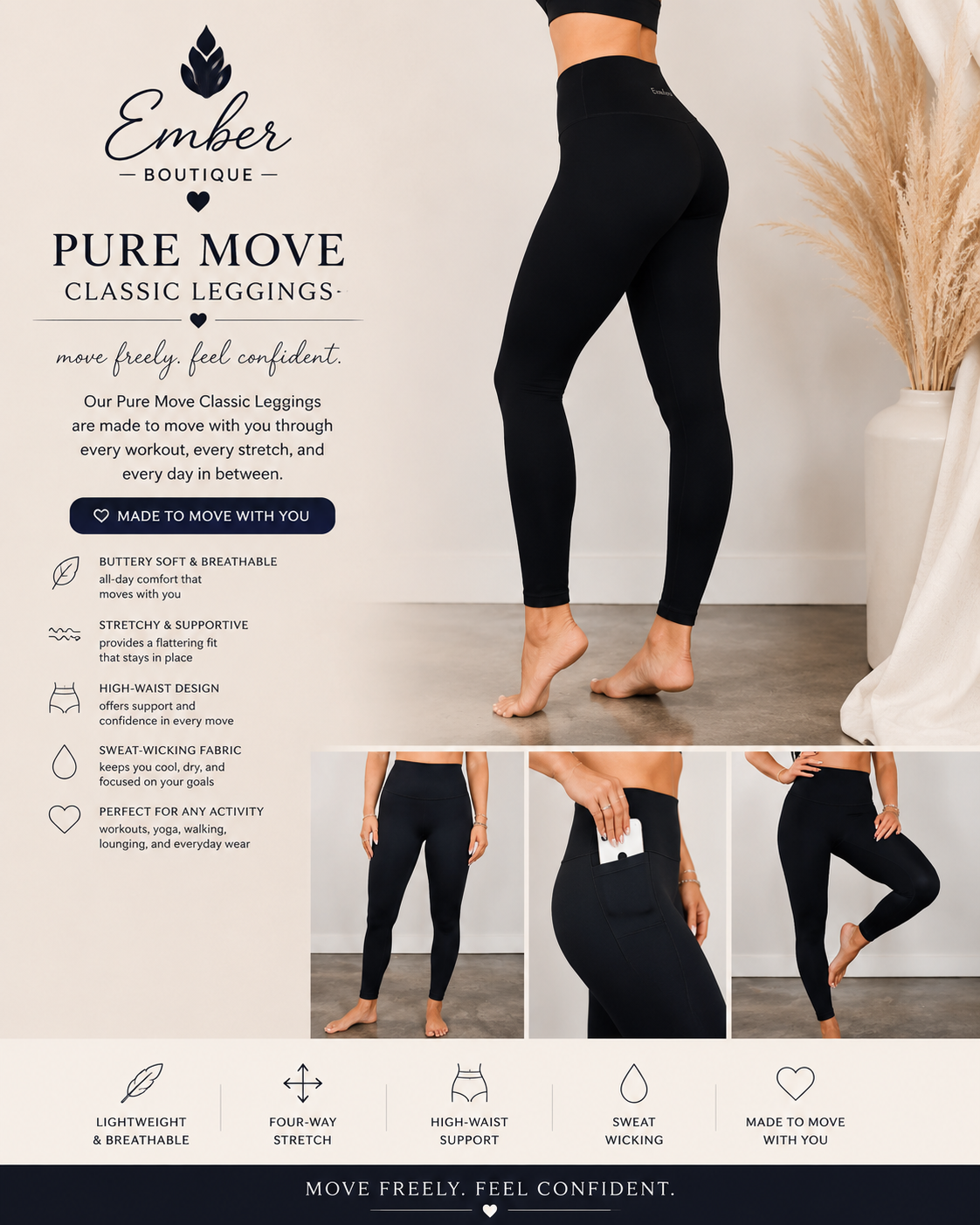Black women's classic high-waist leggings