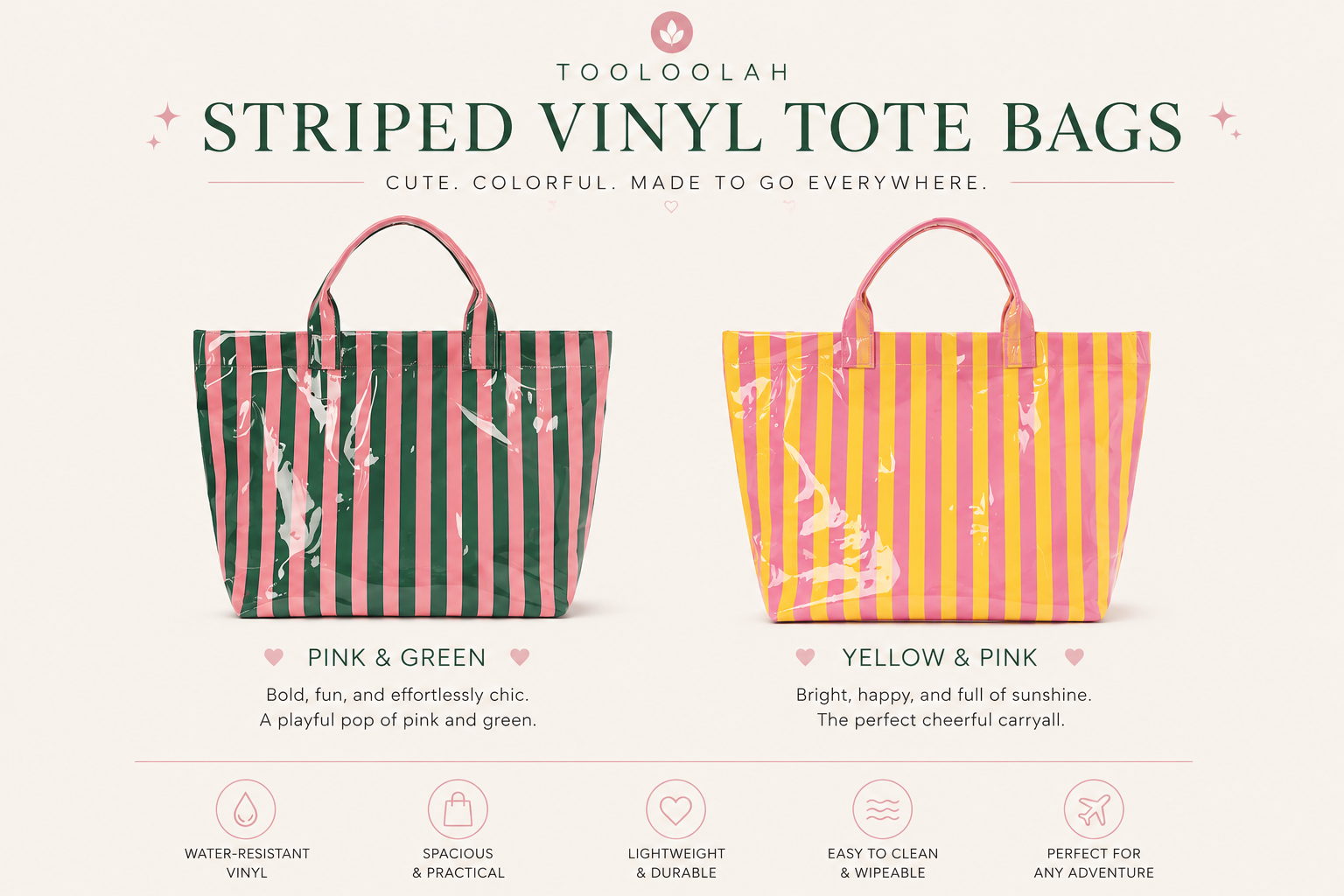 Large striped vinyl tote bag